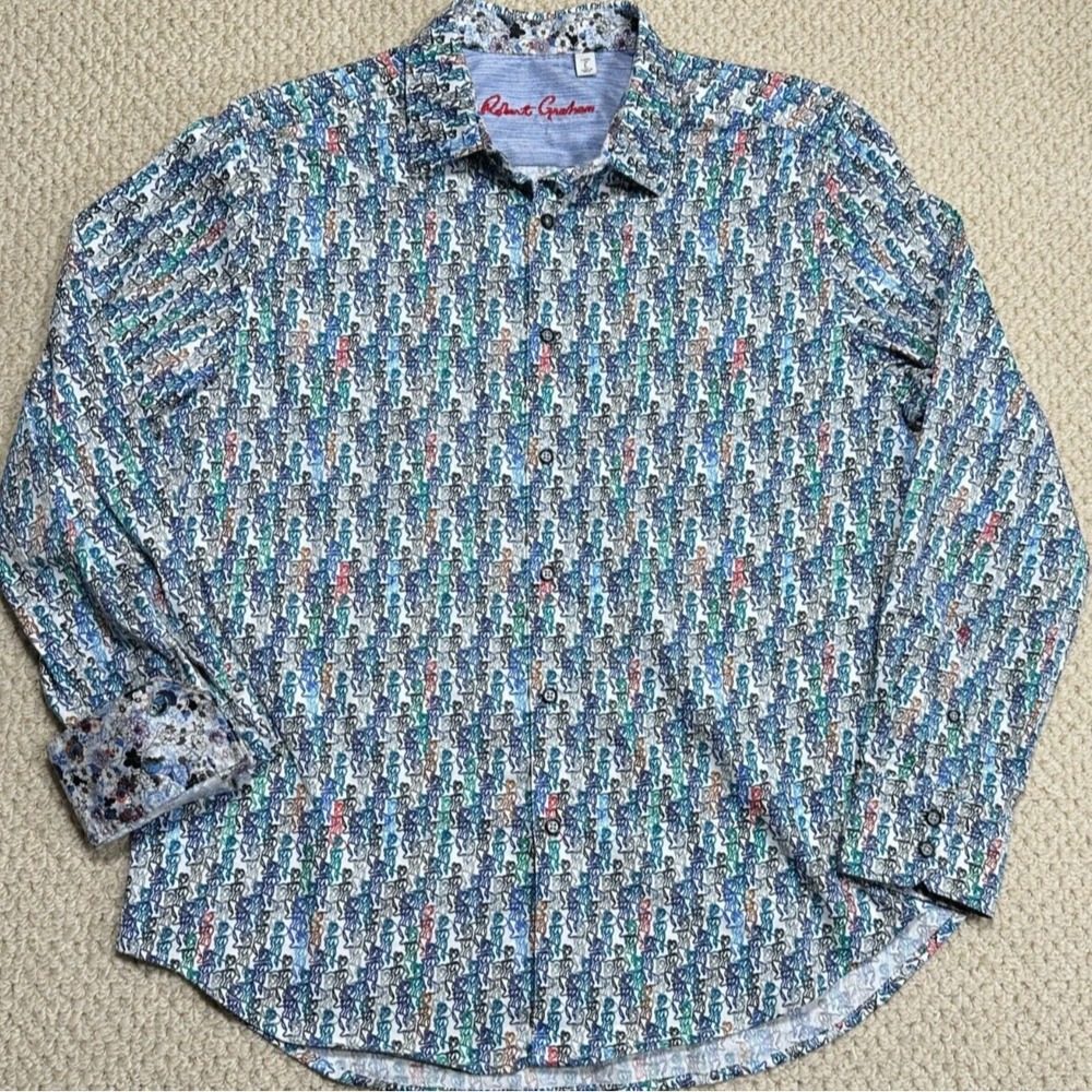 Robert Graham Shirt Mens L Night Ladies Multi-Color Print AOP Floral Flip Cuffs